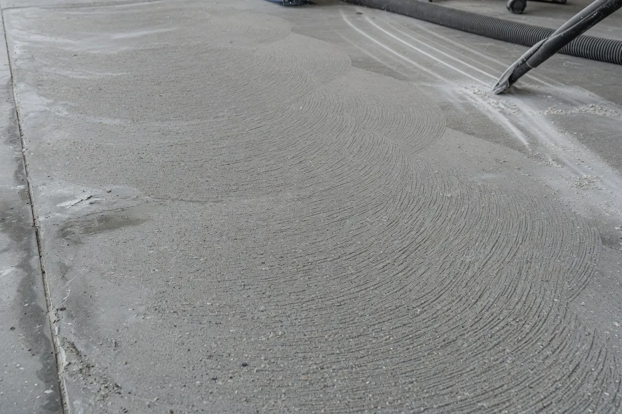 Diamond-ground concrete slab preparation for professional epoxy floor coating adhesion